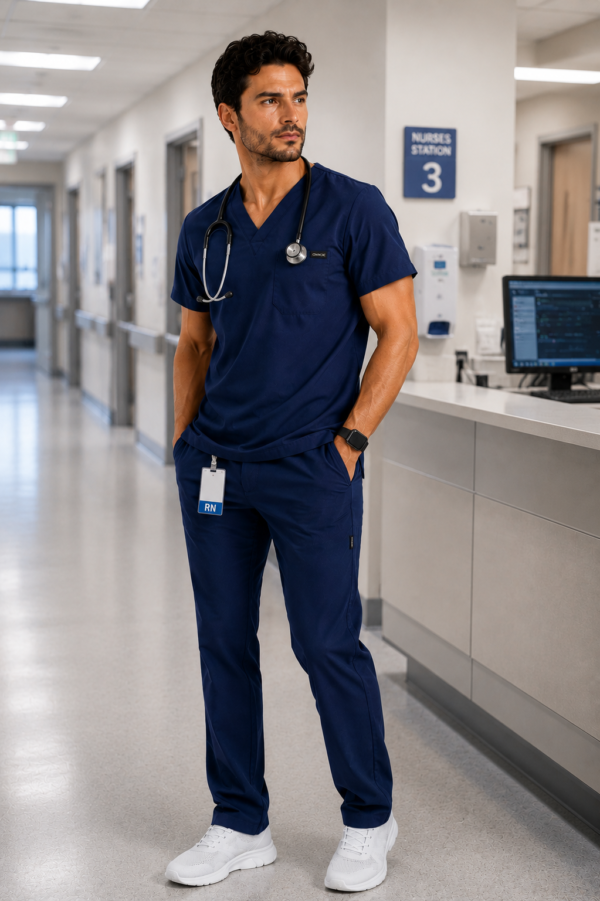 Pyjama Médical Homme Col V Stretch