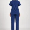 Pyjama médical col V stretch bleu marine CLINICHIC pour femme, vue de dos