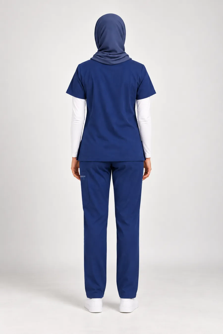 Pyjama médical col V stretch bleu marine CLINICHIC pour femme, vue de dos